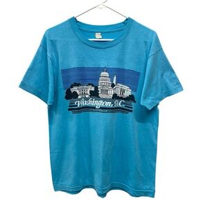 Vintage 80s Washington D.C. Monuments Blue Single Stitch T-Shirt // L